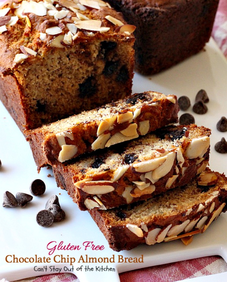 Gluten Free Chocolate Chip Almond Bread | Can't Stay Out of the Kitchen | this delicious #breakfast #bread is heavenly. It's filled with #chocolatechips #bananas and #almonds. #glutenfree