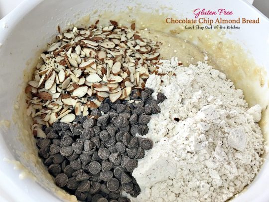 Gluten Free Chocolate Chip Almond Bread | Can't Stay Out of the Kitchen | this delicious #breakfast #bread is heavenly. It's filled with #chocolatechips #bananas and #almonds. #glutenfree