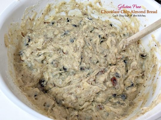 Gluten Free Chocolate Chip Almond Bread | Can't Stay Out of the Kitchen | this delicious #breakfast #bread is heavenly. It's filled with #chocolatechips #bananas and #almonds. #glutenfree