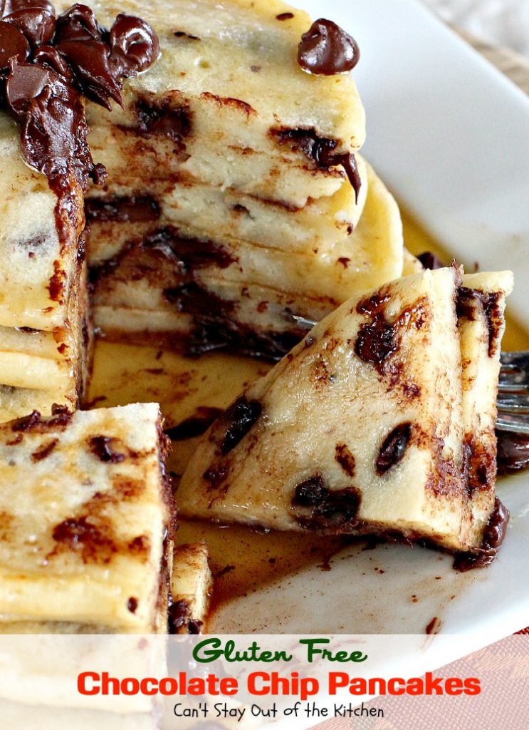 Gluten Free Chocolate Chip Pancakes | Can't Stay Out of the Kitchen | these luscious #pancakes are filled with #chocolatechips for amazing flavor. Great for #holiday #breakfasts. #glutenfree #chocolate