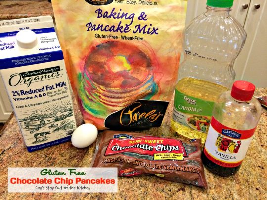 Gluten Free Chocolate Chip Pancakes | Can't Stay Out of the Kitchen | these luscious #pancakes are filled with #chocolatechips for amazing flavor. Great for #holiday #breakfasts. #glutenfree #chocolate