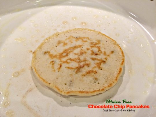Gluten Free Chocolate Chip Pancakes | Can't Stay Out of the Kitchen | these luscious #pancakes are filled with #chocolatechips for amazing flavor. Great for #holiday #breakfasts. #glutenfree #chocolate