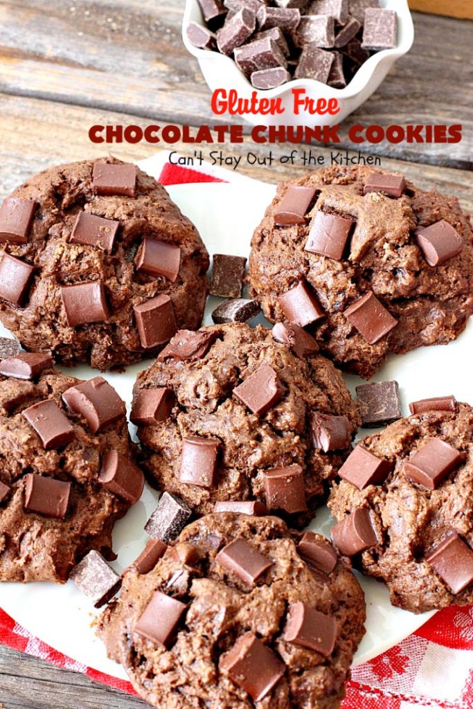 Gluten Free Chocolate Chunk Cookies | Can't Stay Out of the Kitchen | these awesome #cookies are the perfect #dessert for #MemorialDay, backyard barbecues or other summer fun. #chocolate #tailgating #glutenfree