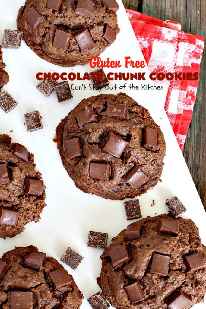 Gluten Free Chocolate Chunk Cookies | Can't Stay Out of the Kitchen | these awesome #cookies are the perfect #dessert for #MemorialDay, backyard barbecues or other summer fun. #chocolate #tailgating #glutenfree