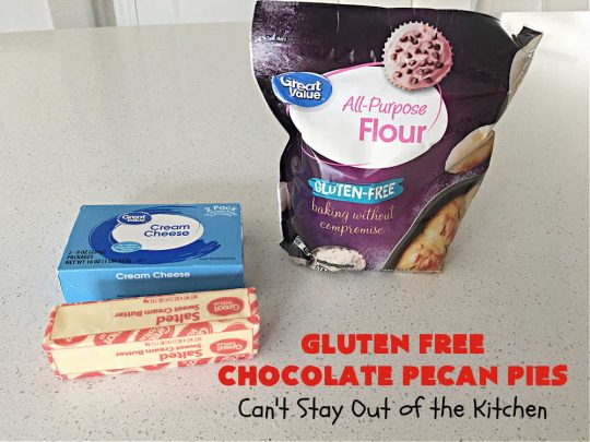 Gluten Free Chocolate Pecan Pies | Can't Stay Out of the Kitchen | these miniature #PecanPies are outstanding! They include miniature #chocolate chips to increase flavor & deliciousness. These fabulous #cookies can be made with #GlutenFree flour or regular flour--depending on your needs. Every bite will rock your world. Enjoy at #tailgating parties, potlucks or even #holiday #baking. #Christmas #PecanDessert #ChocolateDessert #GlutenFreeChocolatePecanPies