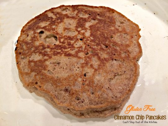 Gluten Free Cinnamon Chip Pancakes | Can't Stay Out of the Kitchen | these are reminiscent of eating #cinnamonrolls - they're a great #holiday #breakfast treat. #glutenfree