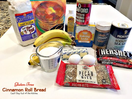 Gluten Free Cinnamon Roll Bread | Can't Stay Out of the Kitchen | awesome #bread that's reminiscent of eating #cinnamonrolls yet this one is #glutenfree! Great for a #holiday #breakfast. #pecans #cinnamonchips