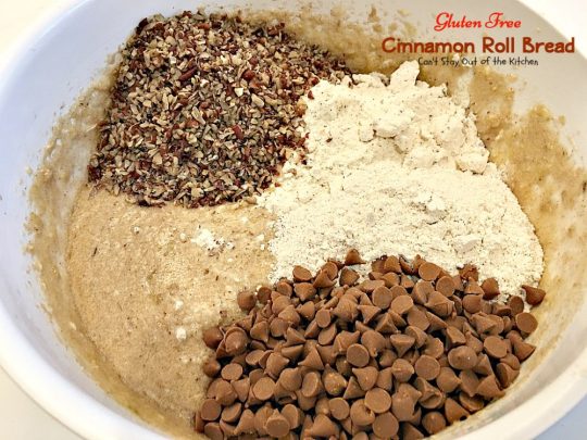 Gluten Free Cinnamon Roll Bread | Can't Stay Out of the Kitchen | awesome #bread that's reminiscent of eating #cinnamonrolls yet this one is #glutenfree! Great for a #holiday #breakfast. #pecans #cinnamonchips