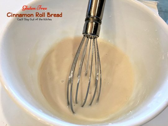 Gluten Free Cinnamon Roll Bread | Can't Stay Out of the Kitchen | awesome #bread that's reminiscent of eating #cinnamonrolls yet this one is #glutenfree! Great for a #holiday #breakfast. #pecans #cinnamonchips
