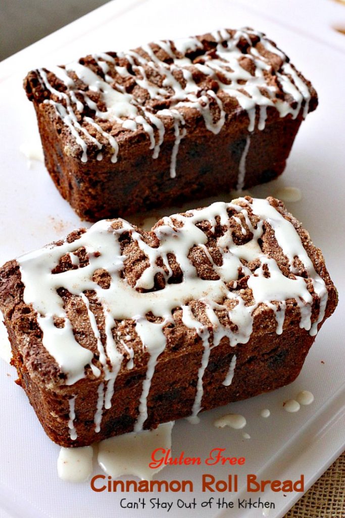 Gluten Free Cinnamon Roll Bread | Can't Stay Out of the Kitchen | awesome #bread that's reminiscent of eating #cinnamonrolls yet this one is #glutenfree! Great for a #holiday #breakfast. #pecans #cinnamonchips