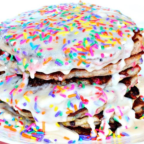 Gluten Free Confetti Sugar Cookie Pancakes | Can't Stay Out of the Kitchen | these awesome #pancakes taste like #sugarcookies with a lot of #sprinkles but in pancake form! Amazing #holiday #breakfast recipe too. #glutenfree