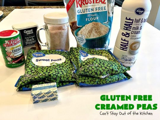 Gluten Free Creamed Peas | Can't Stay Out of the Kitchen | this delicious #sidedish takes less than 10 minutes to prepare. That makes it perfect for #holiday or company meals when you're short on time. The flavors are amped up with a little #Creole seasoning. So delicious. #Cajun #peas #glutenfree #creamedpeas