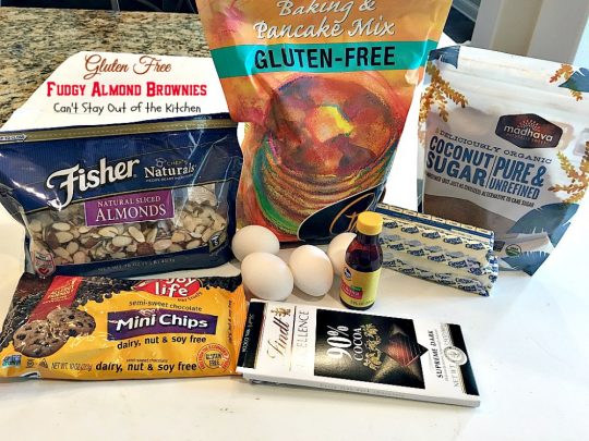 Gluten Free Fudgy Almond Brownies | Can't Stay Out of the Kitchen | these sensational yet healthy #brownies use #glutenfree flour, coconut sugar & a healthier #chocolatechip plus 90% #chooclate & #almonds in the batter. We loved them. #dessert