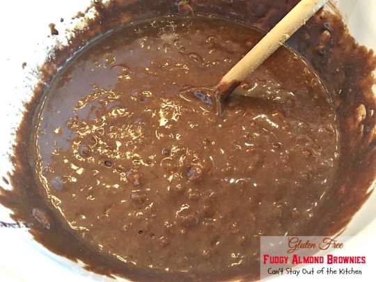 Gluten Free Fudgy Almond Brownies | Can't Stay Out of the Kitchen | these sensational yet healthy #brownies use #glutenfree flour, coconut sugar & a healthier #chocolatechip plus 90% #chooclate & #almonds in the batter. We loved them. #dessert