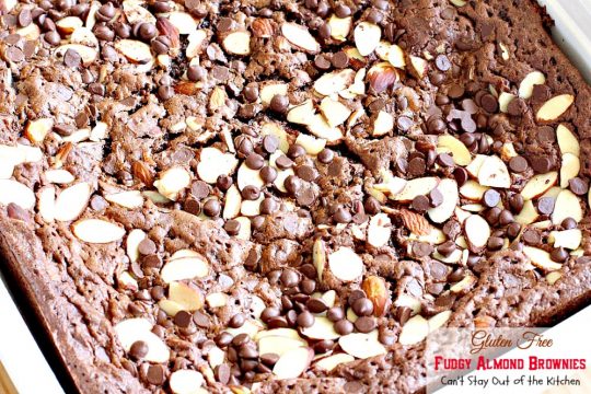 Gluten Free Fudgy Almond Brownies | Can't Stay Out of the Kitchen | these sensational yet healthy #brownies use #glutenfree flour, coconut sugar & a healthier #chocolatechip plus 90% #chooclate & #almonds in the batter. We loved them. #dessert