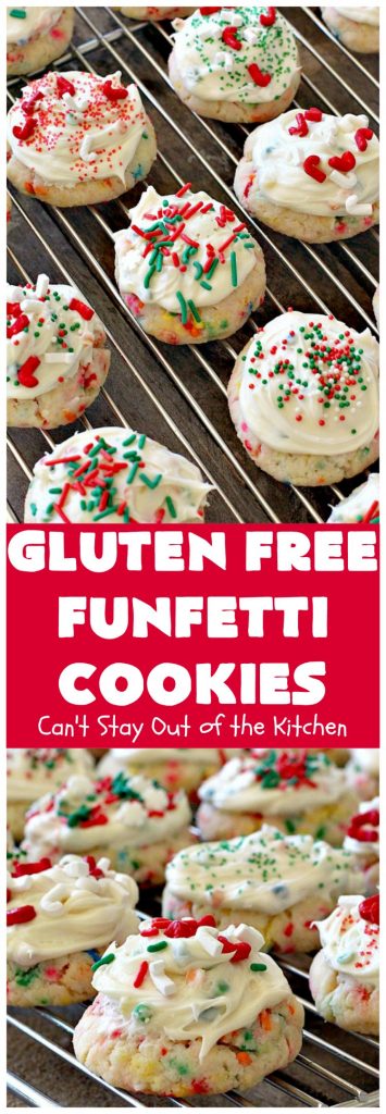 Gluten Free Funfetti Cookies | Can't Stay Out of the Kitchen | these marvelous #cookies use only 5 ingredients! They are terrific for #Christmas cookie exchanges, #holiday parties, birthdays or anytime you want to make a #glutenfree #dessert for friends or family.