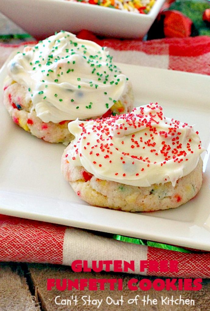 Gluten Free Funfetti Cookies | Can't Stay Out of the Kitchen | these marvelous #cookies use only 5 ingredients! They are terrific for #Christmas cookie exchanges, #holiday parties, birthdays or anytime you want to make a #glutenfree #dessert for friends or family.