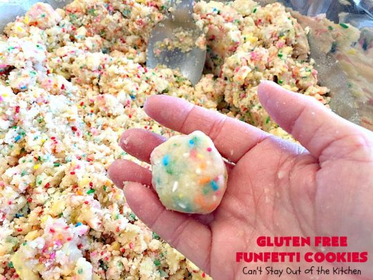 Gluten Free Funfetti Cookies | Can't Stay Out of the Kitchen | these marvelous #cookies use only 5 ingredients! They are terrific for #Christmas cookie exchanges, #holiday parties, birthdays or anytime you want to make a #glutenfree #dessert for friends or family.