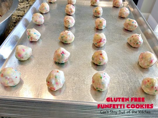 Gluten Free Funfetti Cookies | Can't Stay Out of the Kitchen | these marvelous #cookies use only 5 ingredients! They are terrific for #Christmas cookie exchanges, #holiday parties, birthdays or anytime you want to make a #glutenfree #dessert for friends or family.