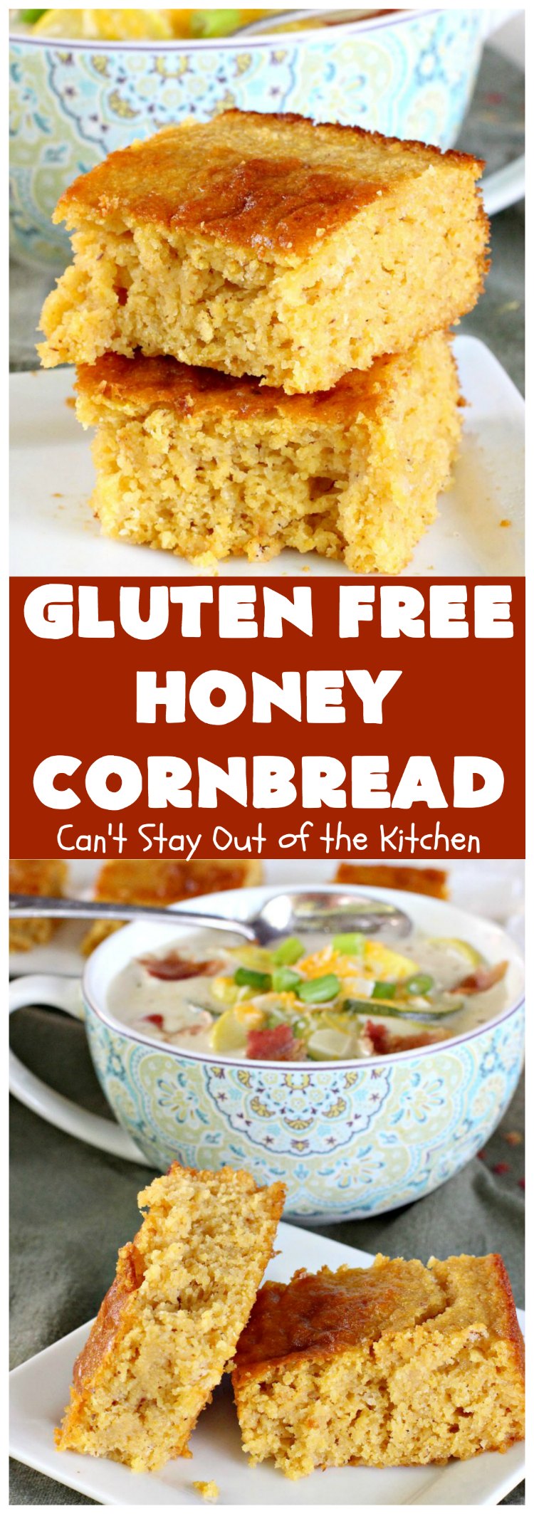 Gluten Free Honey Cornbread | Can't Stay Out of the Kitchen | This is my favorite #cornbread #recipe. I can eat the whole batch by myself! Terrific with soups, chili or any Tex-Mex entree. #GlutenFree #GlutenFreeHoneyCornbread