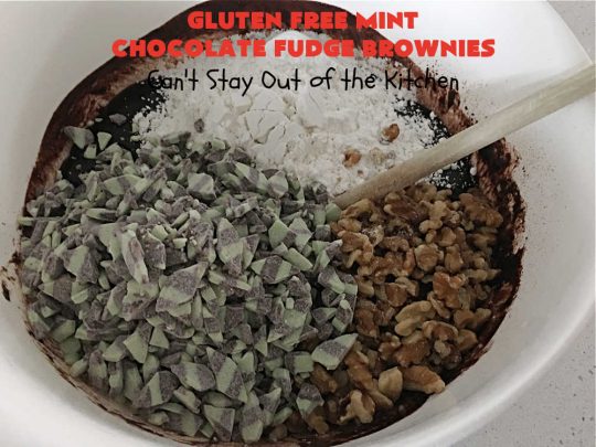 Gluten Free Mint Chocolate Fudge Brownies | Can't Stay Out of the Kitchen | these minty, #fudgy, #chocolaty #brownies are the ultimate in rich, decadent and heavenly! They're made with #Walmart's #MintFudgeFlavoredBakingChips. They are equally good using either regular or #GlutenFree flour. Perfect for #tailgating parties, potlucks, backyard BBQs or even #holiday #baking. #Mint #Chocolate #Fudge #dessert #FudgeDessert #ChocolateDessert #ChristmasCookieExchange #GlutenFreeMintChocolateFudgeBrowniesGluten Free Mint Chocolate Fudge Brownies | Can't Stay Out of the Kitchen | these minty, #fudgy, #chocolaty #brownies are the ultimate in rich, decadent and heavenly! They're made with #Walmart's #MintFudgeFlavoredBakingChips. They are equally good using either regular or #GlutenFree flour. Perfect for #tailgating parties, potlucks, backyard BBQs or even #holiday #baking. #Mint #Chocolate #Fudge #dessert #FudgeDessert #ChocolateDessert #ChristmasCookieExchange #GlutenFreeMintChocolateFudgeBrownies