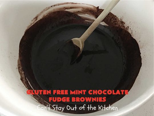 Gluten Free Mint Chocolate Fudge Brownies | Can't Stay Out of the Kitchen | these minty, #fudgy, #chocolaty #brownies are the ultimate in rich, decadent and heavenly! They're made with #Walmart's #MintFudgeFlavoredBakingChips. They are equally good using either regular or #GlutenFree flour. Perfect for #tailgating parties, potlucks, backyard BBQs or even #holiday #baking. #Mint #Chocolate #Fudge #dessert #FudgeDessert #ChocolateDessert #ChristmasCookieExchange #GlutenFreeMintChocolateFudgeBrownies