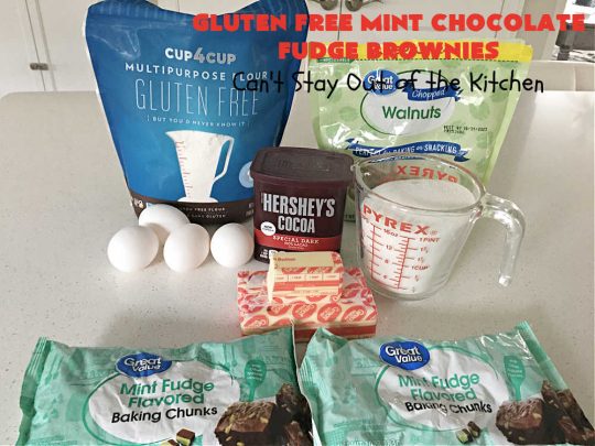 Gluten Free Mint Chocolate Fudge Brownies | Can't Stay Out of the Kitchen | these minty, #fudgy, #chocolaty #brownies are the ultimate in rich, decadent and heavenly! They're made with #Walmart's #MintFudgeFlavoredBakingChips. They are equally good using either regular or #GlutenFree flour. Perfect for #tailgating parties, potlucks, backyard BBQs or even #holiday #baking. #Mint #Chocolate #Fudge #dessert #FudgeDessert #ChocolateDessert #ChristmasCookieExchange #GlutenFreeMintChocolateFudgeBrownies
