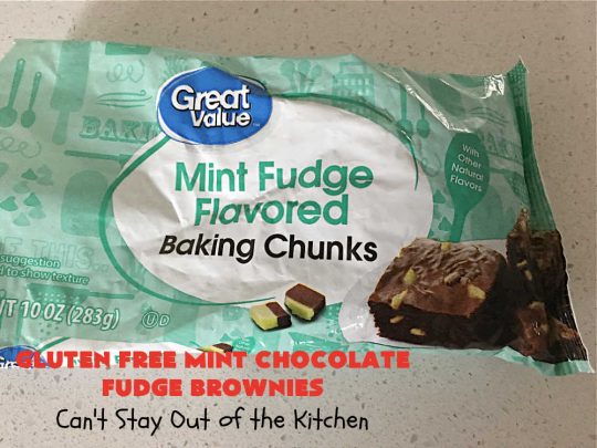 Gluten Free Mint Chocolate Fudge Brownies | Can't Stay Out of the Kitchen | these minty, #fudgy, #chocolaty #brownies are the ultimate in rich, decadent and heavenly! They're made with #Walmart's #MintFudgeFlavoredBakingChips. They are equally good using either regular or #GlutenFree flour. Perfect for #tailgating parties, potlucks, backyard BBQs or even #holiday #baking. #Mint #Chocolate #Fudge #dessert #FudgeDessert #ChocolateDessert #ChristmasCookieExchange #GlutenFreeMintChocolateFudgeBrownies