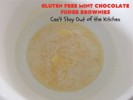 Gluten Free Mint Chocolate Fudge Brownies | Can't Stay Out of the Kitchen | these minty, #fudgy, #chocolaty #brownies are the ultimate in rich, decadent and heavenly! They're made with #Walmart's #MintFudgeFlavoredBakingChips. They are equally good using either regular or #GlutenFree flour. Perfect for #tailgating parties, potlucks, backyard BBQs or even #holiday #baking. #Mint #Chocolate #Fudge #dessert #FudgeDessert #ChocolateDessert #ChristmasCookieExchange #GlutenFreeMintChocolateFudgeBrownies