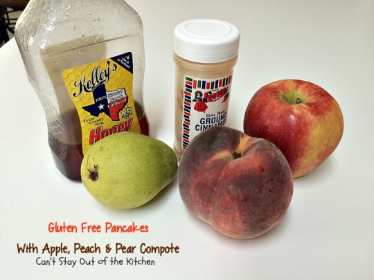 Gluten Free Pancakes with Apple, Peach & Pear Compote | Can't Stay Out of the Kitchen | absolutely delectable #pancakes with a naturally sweet compote. Great idea for a #holiday #breakfast. Healthy, #cleaneating #glutenfree