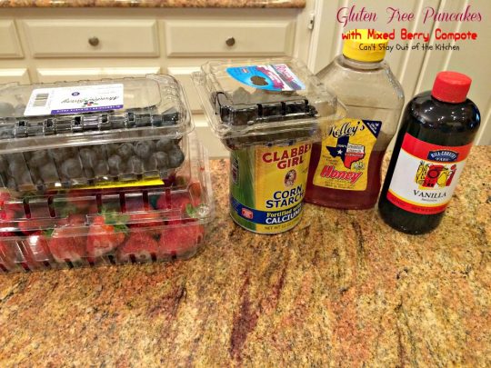 Gluten Free Pancakes with Mixed Berry Compote | Can't Stay Out of the Kitchen | these sensational #pancakes are great for #holidays and special occasions. Healthy version with honey, #blackberries, #strawberries and #blueberries. #glutenfree #breakfast