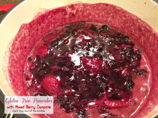 Gluten Free Pancakes with Mixed Berry Compote | Can't Stay Out of the Kitchen | these sensational #pancakes are great for #holidays and special occasions. Healthy version with honey, #blackberries, #strawberries and #blueberries. #glutenfree #breakfast