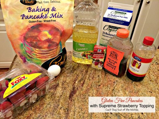 Gluten Free Pancakes with Supreme Strawberry Topping | Can't Stay Out of the Kitchen | spectacular #pancake recipe with double the #strawberries - in the batter and the topping. Makes a great #holiday #breakfast. #glutenfree 