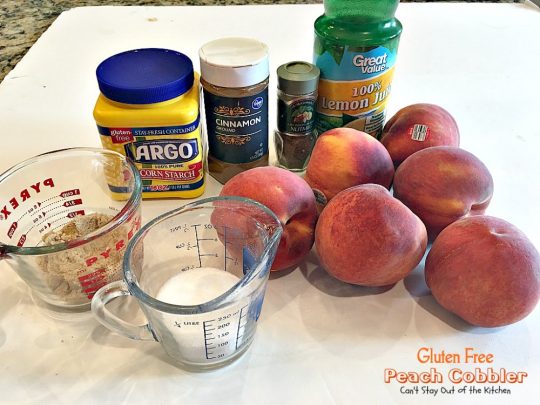 Gluten Free Peach Cobbler | Can't Stay Out of the Kitchen | this delight #peachcobbler recipe is made with #glutenfree flour for a new take on an old favorite. #peaches #dessert