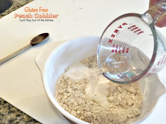 Gluten Free Peach Cobbler | Can't Stay Out of the Kitchen | this delight #peachcobbler recipe is made with #glutenfree flour for a new take on an old favorite. #peaches #dessert