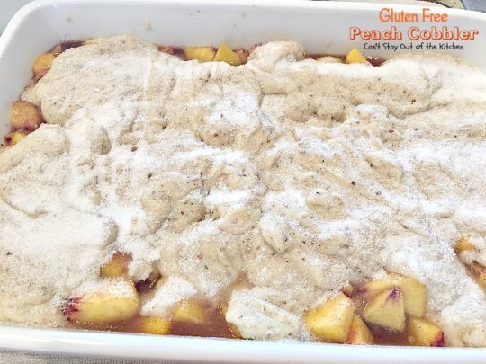 Gluten Free Peach Cobbler | Can't Stay Out of the Kitchen | this delight #peachcobbler recipe is made with #glutenfree flour for a new take on an old favorite. #peaches #dessert