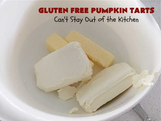 Gluten Free Pumpkin Tarts | Can't Stay Out of the Kitchen | these miniature #PumpkinPie tarts are a great treat for #FallBaking, #holiday parties or #Thanksgiving or #Christmas dinner. Every bite is like eating a tiny #pumpkin #pie. Plus, you can use #GlutenFree or regular flour. Both ways are fantastic. Great for #tailgating too. #dessert #GlutenFreePumpkinTarts #PumpkinDessert