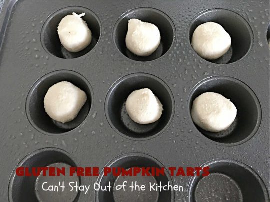 Gluten Free Pumpkin Tarts | Can't Stay Out of the Kitchen | these miniature #PumpkinPie tarts are a great treat for #FallBaking, #holiday parties or #Thanksgiving or #Christmas dinner. Every bite is like eating a tiny #pumpkin #pie. Plus, you can use #GlutenFree or regular flour. Both ways are fantastic. Great for #tailgating too. #dessert #GlutenFreePumpkinTarts #PumpkinDessert