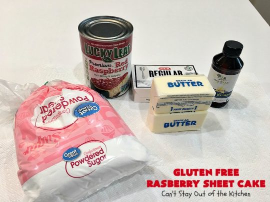 Gluten Free Raspberry Sheet Cake | Can't Stay Out of the Kitchen | this luscious #raspberry #cake will knock your socks off! It's terrific for #Christmas, #ValentinesDay or other #holidays. #Dessert #HolidayDessert #RaspberryDessert #GlutenFree #RaspberrySheetCake #GlutenFreeRaspberrySheetCake