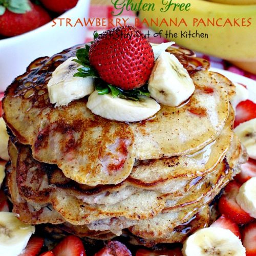 Gluten Free Strawberry Banana Pancakes | Can't Stay Out of the Kitchen | these lovely #pancakes are filled with both #strawberries and #bananas. Healthy, #glutenfree recipe that's great for a #holiday #breakfast.