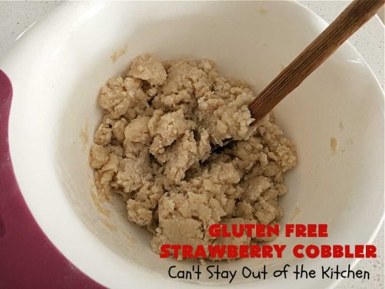 Gluten Free Strawberry Cobbler | Can't Stay Out of the Kitchen | this fantastic #StrawberryCobbler uses my favorite #cobbler #recipe but with #GlutenFree flour instead. It works marvelously with #strawberries & is easy enough to prepare for weeknight, company or #holiday dinners. #GlutenFreeDessert #dessert #StrawberryDessert #GlutenFreeStrawberryCobbler