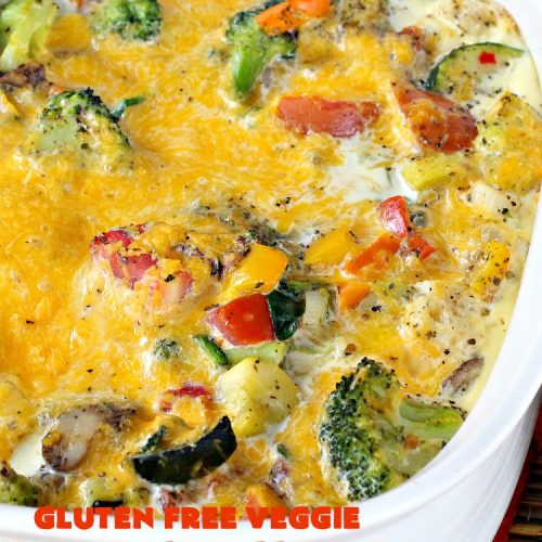 Gluten Free Veggie Breakfast Casserole | Can't Stay Out of the Kitchen | this is one fantastic #breakfast #casserole. This #healthy #glutenfree version is loaded with #veggies but NO meat. This terrific #breakfastcasserole is terrific for #holiday breakfasts like #Christmas or #NewYearsDay. #HolidayBreakfast #ChristmasBreakfast #NewYearsDayBreakfast #vegetarian #HealthyBreakfastCasserole #MeatlessMondays #VegetarianBreakfastCasserole #broccoli #spinach #tomatoes #squash #mushrooms #cheddarcheese