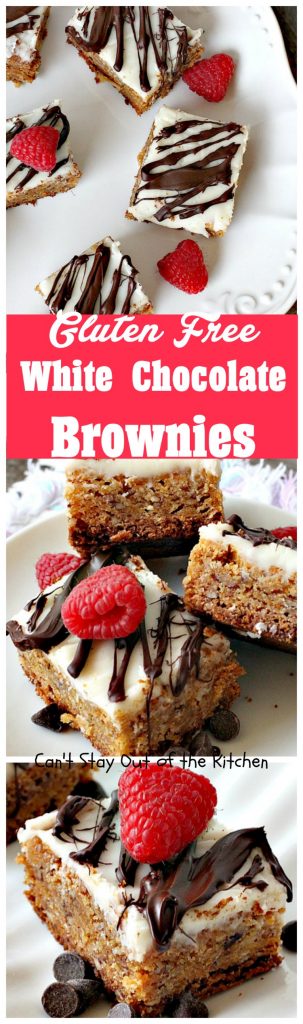 Gluten Free White Chocolate Brownies | Can't Stay Out of the Kitchen | these amazing #fudgy #brownies are made with #Ghirardelli white #chocolate. Great for #tailgating! #glutenfree #dessert