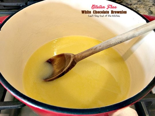 Gluten Free White Chocolate Brownies | Can't Stay Out of the Kitchen | these amazing #fudgy #brownies are made with #Ghirardelli white #chocolate. Great for #tailgating! #glutenfree #dessert