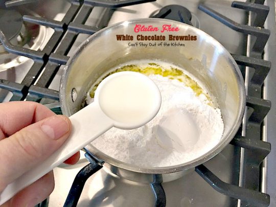 Gluten Free White Chocolate Brownies | Can't Stay Out of the Kitchen | these amazing #fudgy #brownies are made with #Ghirardelli white #chocolate. Great for #tailgating! #glutenfree #dessert