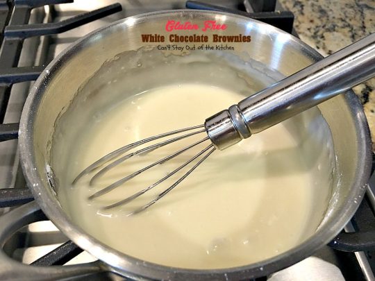 Gluten Free White Chocolate Brownies | Can't Stay Out of the Kitchen | these amazing #fudgy #brownies are made with #Ghirardelli white #chocolate. Great for #tailgating! #glutenfree #dessert