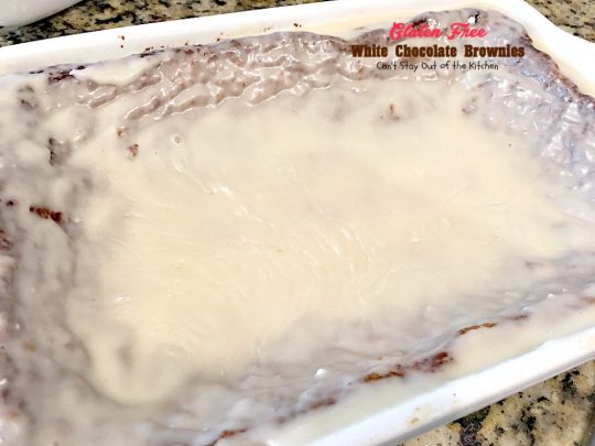 Gluten Free White Chocolate Brownies | Can't Stay Out of the Kitchen | these amazing #fudgy #brownies are made with #Ghirardelli white #chocolate. Great for #tailgating! #glutenfree #dessert
