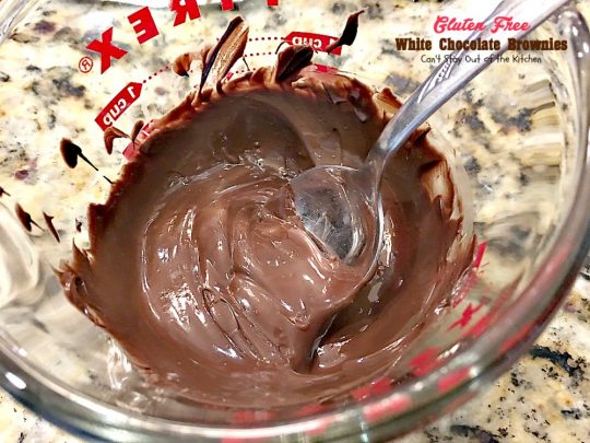 Gluten Free White Chocolate Brownies | Can't Stay Out of the Kitchen | these amazing #fudgy #brownies are made with #Ghirardelli white #chocolate. Great for #tailgating! #glutenfree #dessert