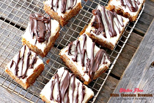Gluten Free White Chocolate Brownies | Can't Stay Out of the Kitchen | these amazing #fudgy #brownies are made with #Ghirardelli white #chocolate. Great for #tailgating! #glutenfree #dessert