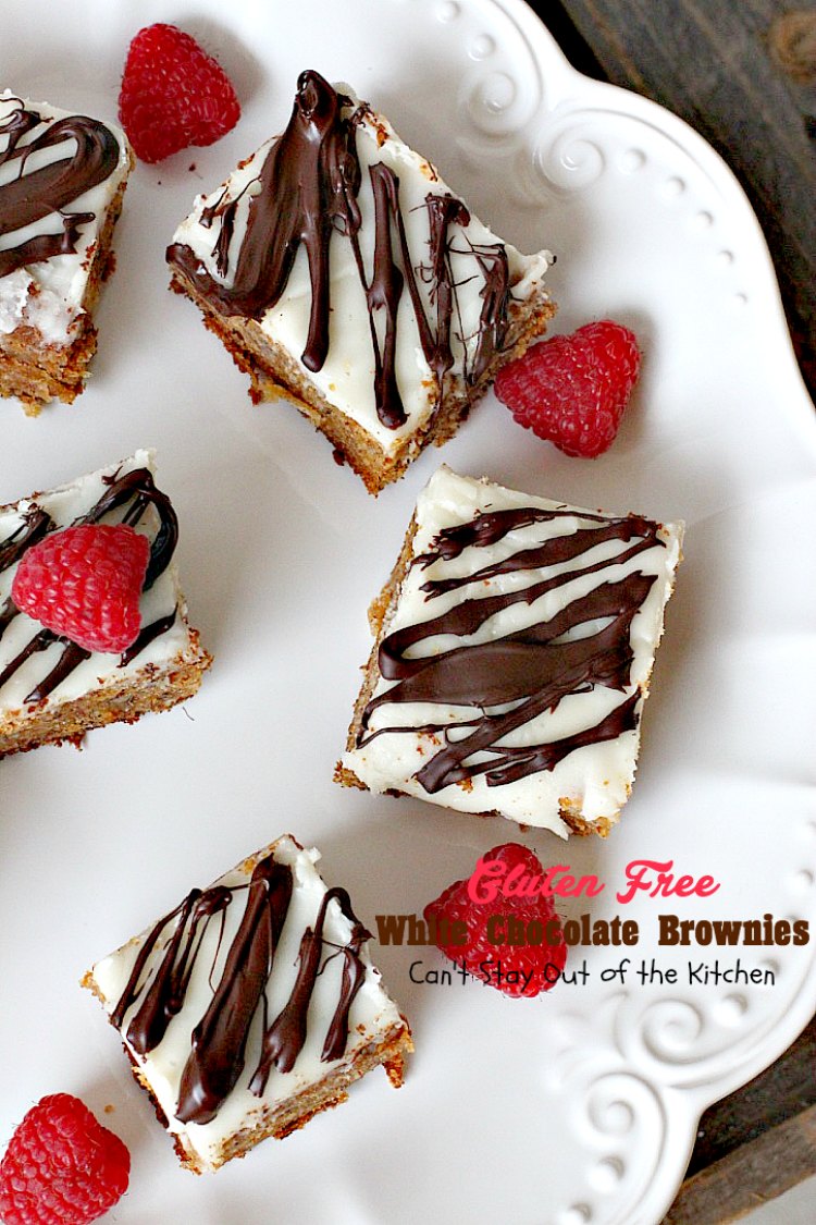 Gluten Free White Chocolate Brownies | Can't Stay Out of the Kitchen | these amazing #fudgy #brownies are made with #Ghirardelli white #chocolate. Great for #tailgating! #glutenfree #dessert